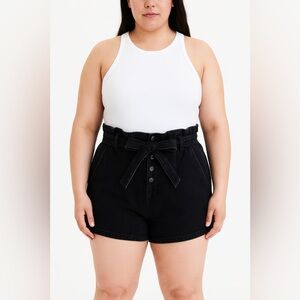 American Eagle Black‎ Denim Paper Bag Jean Shorts size 14